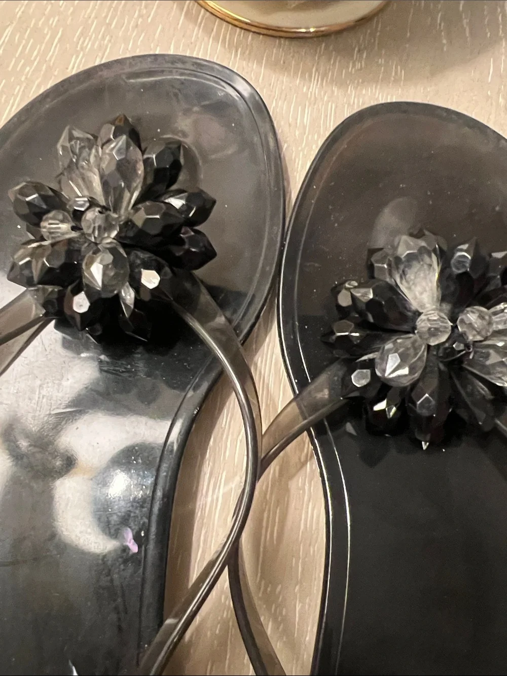 J. Crew Black Jeweled Thong Sandals